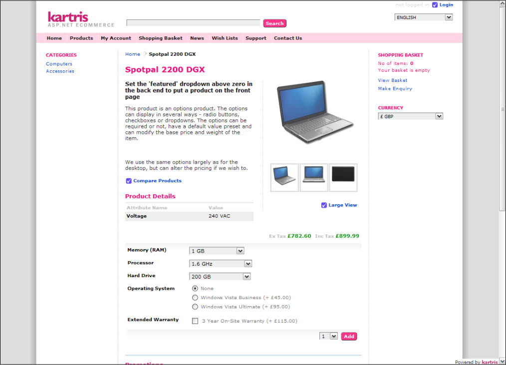 Click to view Kartris Free ASP.NET Shopping Cart 1.2000 screenshot