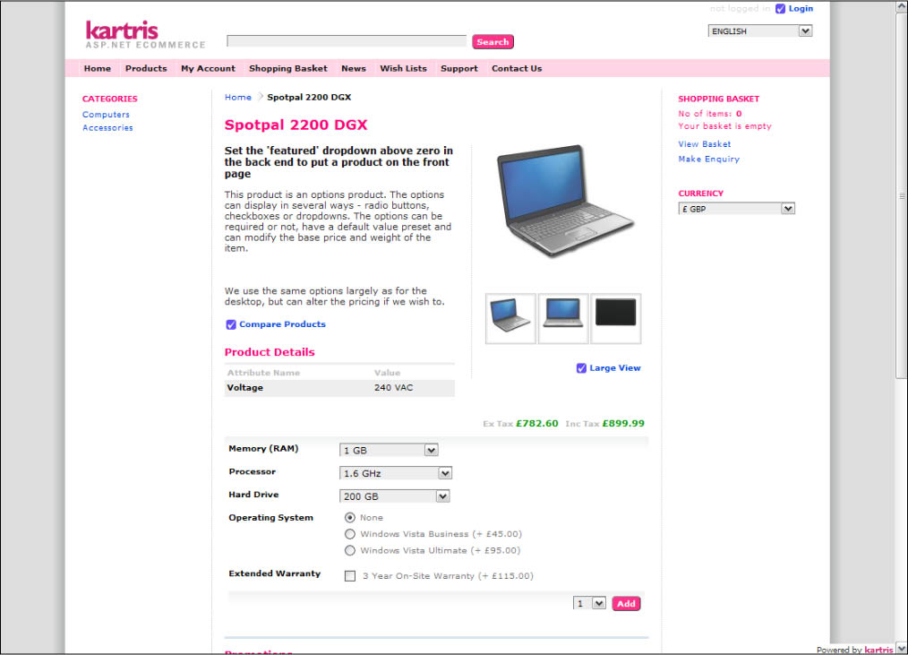 Screenshot for Kartris Free ASP.NET Shopping Cart 1.2000